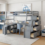Full Pine Loft Bed with Desk and Storage