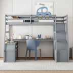 Full Pine Loft Bed with Desk and Storage