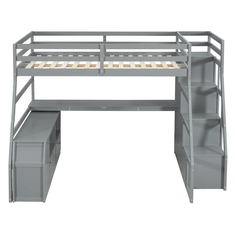 Full Pine Loft Bed with Desk and Storage