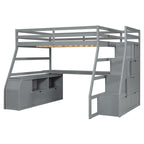 Full Pine Loft Bed with Desk and Storage