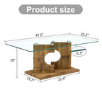 47.2 Modern Rectangular Coffee Table with Tempered Glass Tabletop and MDF Legs