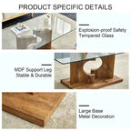 47.2 Modern Rectangular Coffee Table with Tempered Glass Tabletop and MDF Legs