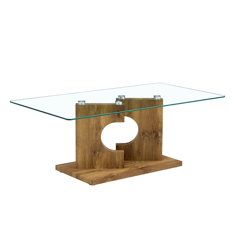 47.2 Modern Rectangular Coffee Table with Tempered Glass Tabletop and MDF Legs