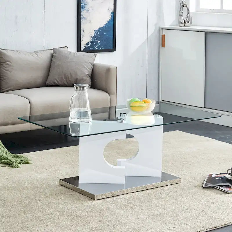 47.2 Modern Rectangular Coffee Table with Tempered Glass Tabletop and MDF Legs