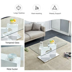 47.2 Modern Rectangular Coffee Table with Tempered Glass Tabletop and MDF Legs