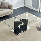 47.2 Modern Rectangular Coffee Table with Tempered Glass Tabletop and MDF Legs