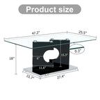 47.2 Modern Rectangular Coffee Table with Tempered Glass Tabletop and MDF Legs