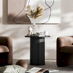 Round Tambour End Table, Mid-Century Modern Small Side Table for Living Room, Bedroom