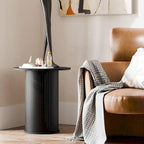 Round Tambour End Table, Mid-Century Modern Small Side Table for Living Room, Bedroom