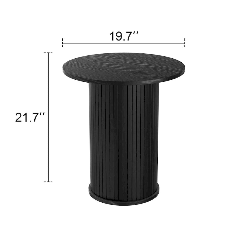 Round Tambour End Table, Mid-Century Modern Small Side Table for Living Room, Bedroom