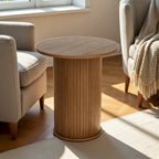 Round Tambour End Table, Mid-Century Modern Small Side Table for Living Room, Bedroom