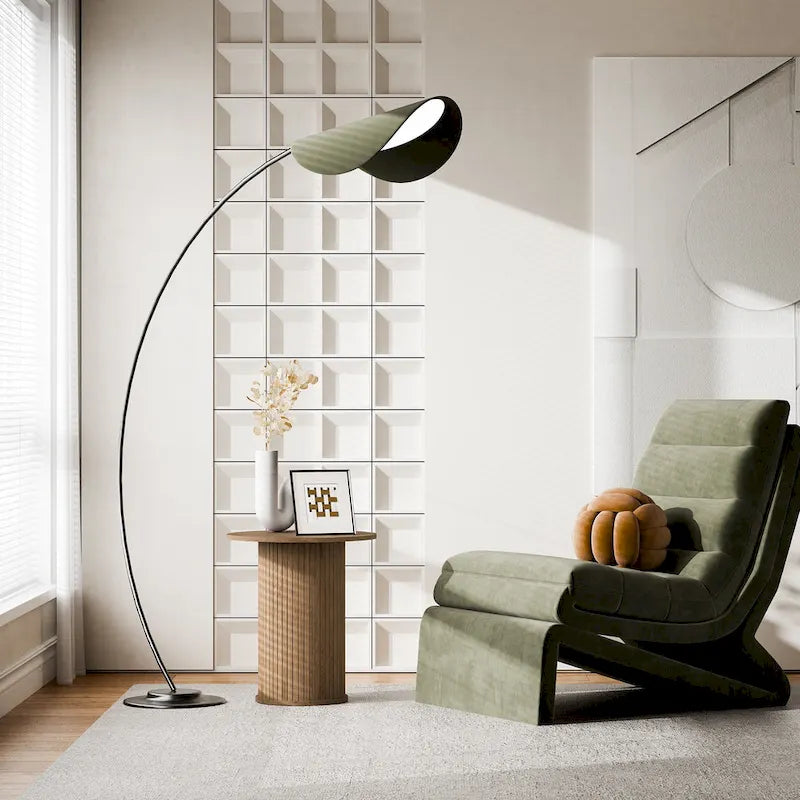 Round Tambour End Table, Mid-Century Modern Small Side Table for Living Room, Bedroom