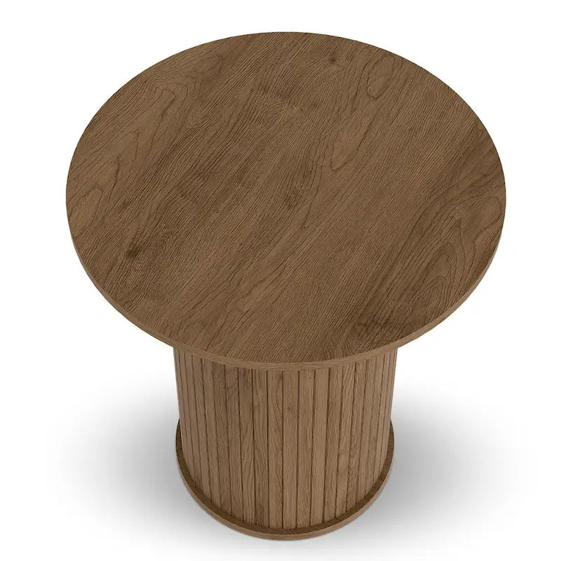 Round Tambour End Table, Mid-Century Modern Small Side Table for Living Room, Bedroom