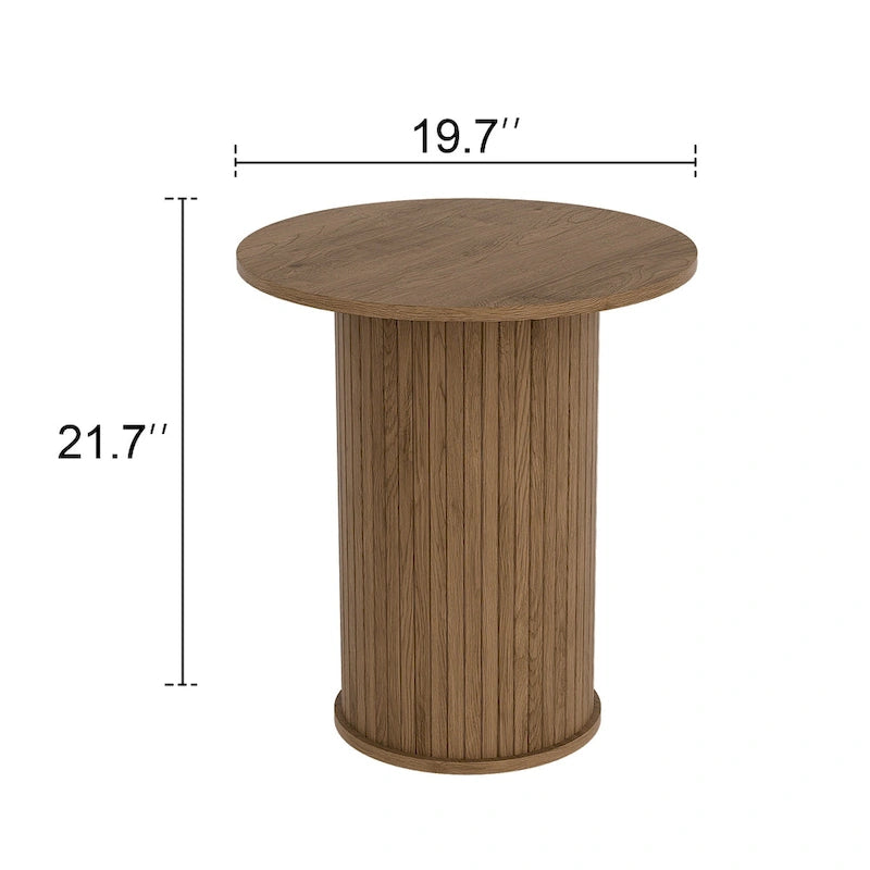 Round Tambour End Table, Mid-Century Modern Small Side Table for Living Room, Bedroom