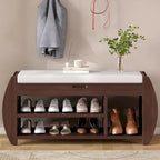 Retro Multifunctional Storage Bench with Cushion and Curved Side Panel