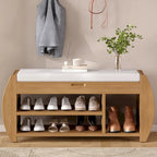 Retro Multifunctional Storage Bench with Cushion and Curved Side Panel