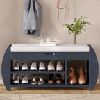 Retro Multifunctional Storage Bench with Cushion and Curved Side Panel