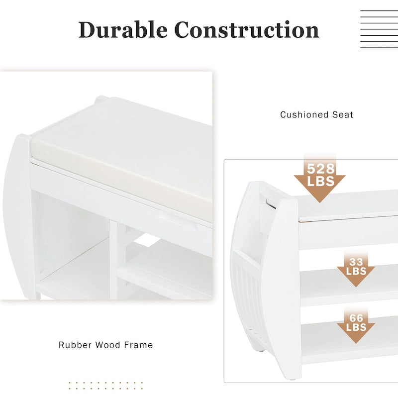 Retro Multifunctional Storage Bench with Cushion and Curved Side Panel