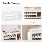 Retro Multifunctional Storage Bench with Cushion and Curved Side Panel