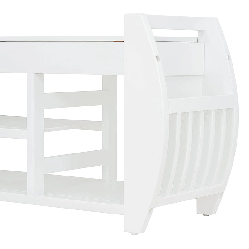 Retro Multifunctional Storage Bench with Cushion and Curved Side Panel