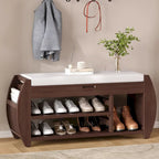 Retro Multifunctional Storage Bench with Cushion and Curved Side Panel