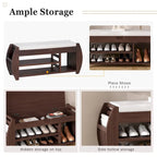 Retro Multifunctional Storage Bench with Cushion and Curved Side Panel