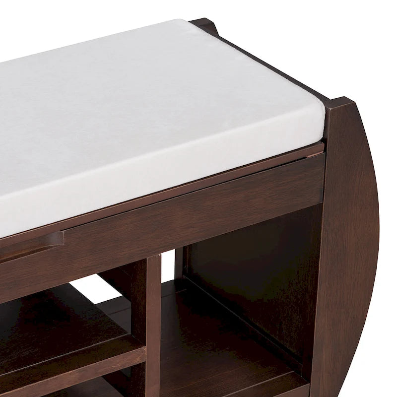 Retro Multifunctional Storage Bench with Cushion and Curved Side Panel