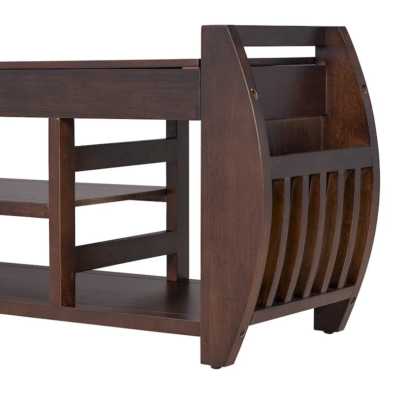 Retro Multifunctional Storage Bench with Cushion and Curved Side Panel