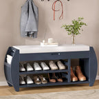 Retro Multifunctional Storage Bench with Cushion and Curved Side Panel