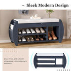 Retro Multifunctional Storage Bench with Cushion and Curved Side Panel