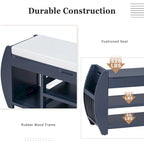Retro Multifunctional Storage Bench with Cushion and Curved Side Panel