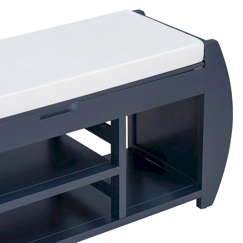 Retro Multifunctional Storage Bench with Cushion and Curved Side Panel