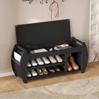 Retro Multifunctional Storage Bench with Cushion and Curved Side Panel