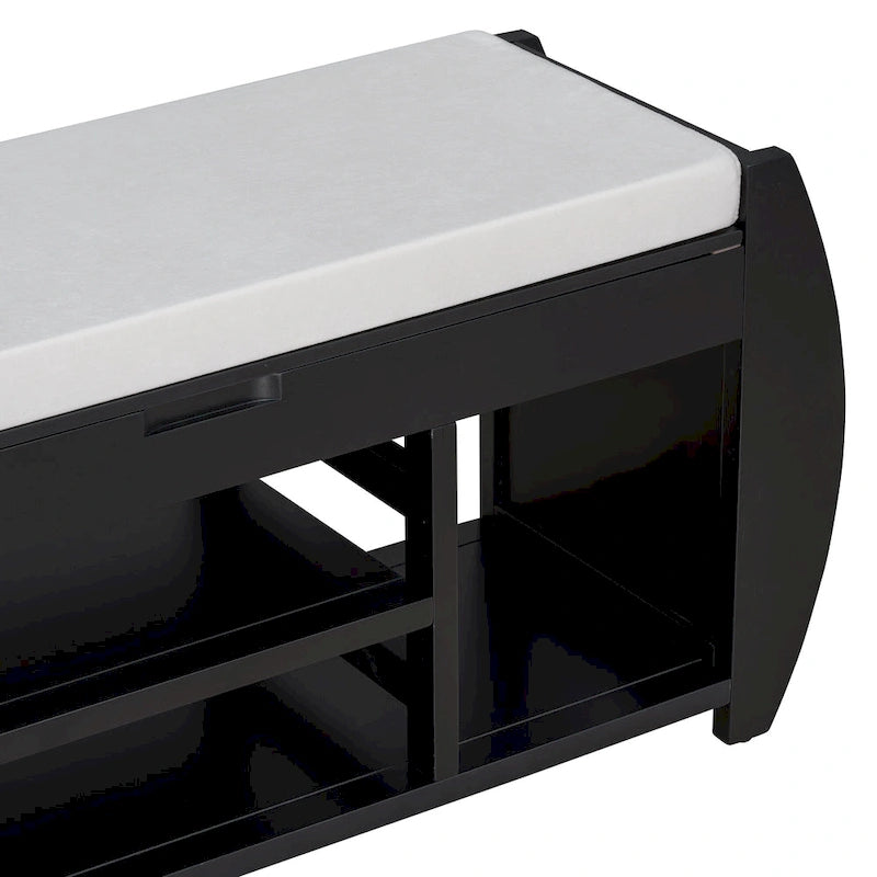 Retro Multifunctional Storage Bench with Cushion and Curved Side Panel
