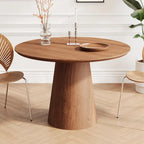 Round Dining Table for 4-6, Natural Wood Grain Dining Table with Cone Wood Pedestal Base, Rustic Minimalist Dining Table