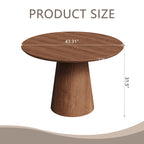 Round Dining Table for 4-6, Natural Wood Grain Dining Table with Cone Wood Pedestal Base, Rustic Minimalist Dining Table