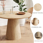 Round Dining Table for 4-6, Natural Wood Grain Dining Table with Cone Wood Pedestal Base, Rustic Minimalist Dining Table