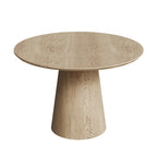 Round Dining Table for 4-6, Natural Wood Grain Dining Table with Cone Wood Pedestal Base, Rustic Minimalist Dining Table