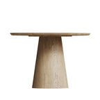 Round Dining Table for 4-6, Natural Wood Grain Dining Table with Cone Wood Pedestal Base, Rustic Minimalist Dining Table