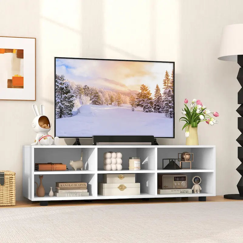 White TV Stand - 6-Cube Storage for Up to 50" TVs