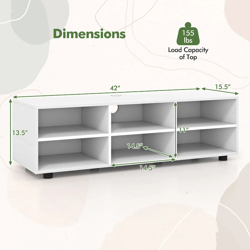 White TV Stand - 6-Cube Storage for Up to 50" TVs