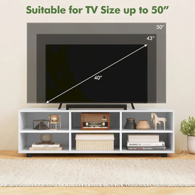 White TV Stand - 6-Cube Storage for Up to 50" TVs