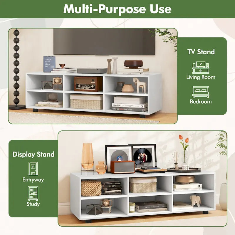 White TV Stand - 6-Cube Storage for Up to 50" TVs