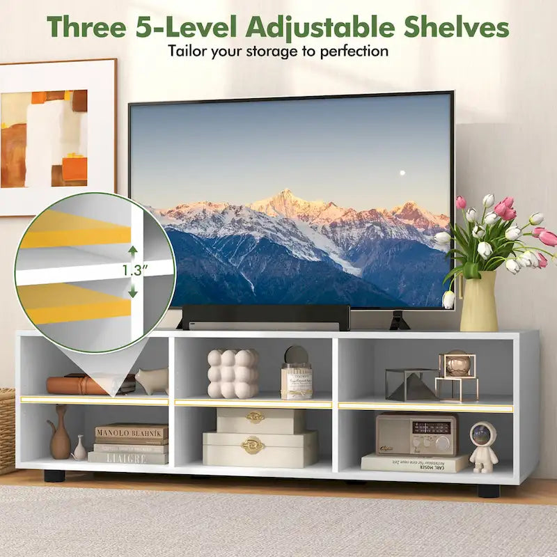 White TV Stand - 6-Cube Storage for Up to 50" TVs
