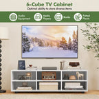 White TV Stand - 6-Cube Storage for Up to 50" TVs