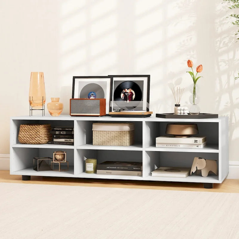 White TV Stand - 6-Cube Storage for Up to 50" TVs