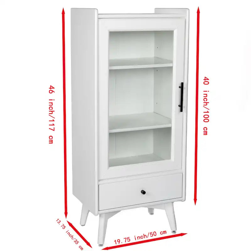 Modern Bathroom Storage Cabinet with Glass Door & Double Adjustable Shelves and Drawer
