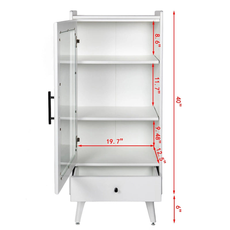 Modern Bathroom Storage Cabinet with Glass Door & Double Adjustable Shelves and Drawer