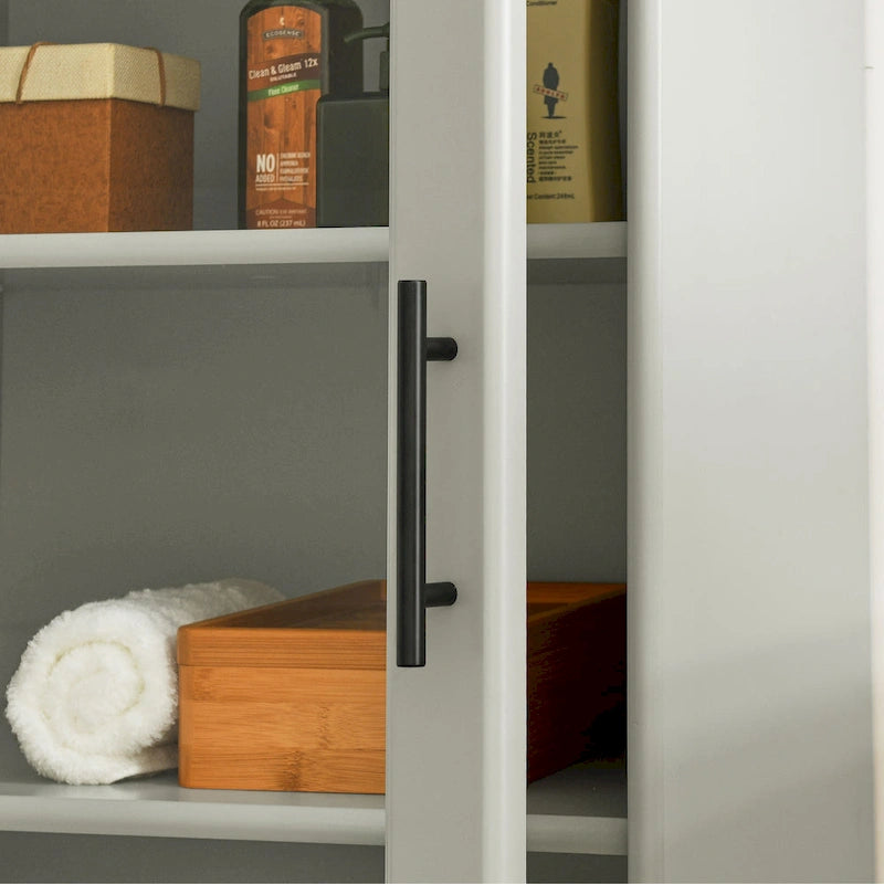 Modern Bathroom Storage Cabinet with Glass Door & Double Adjustable Shelves and Drawer