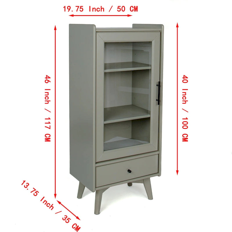 Modern Bathroom Storage Cabinet with Glass Door & Double Adjustable Shelves and Drawer